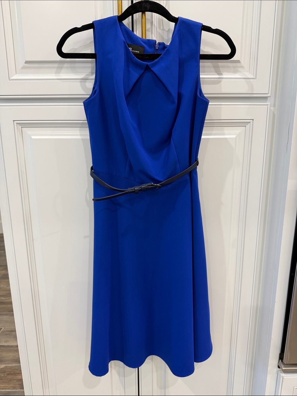 AB Studio Sleeveless Cobalt Blue Midi Dress with Slim Belt